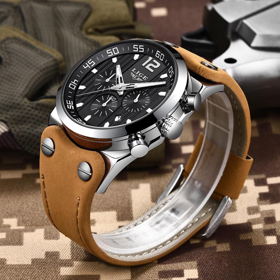 Men's Waterproof  Watch With Leather  Belts, Chronometers And Day Display Fluorescent Pointers Excellent Gift Unique Design Stevvex