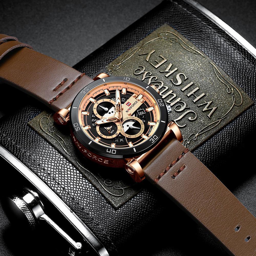 Water Resistant Sport Chronograph Watch  Multifunction Leather Belt Quartz Wrist Watches Excellent Design Perfect Gift - SJB-DIAMOND ELITES