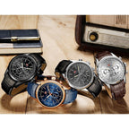 Black Luxury Men Watch Waterproof Multifunction Quartz Wrist Watches Elegant Leather Strap Sport Design Stevvex