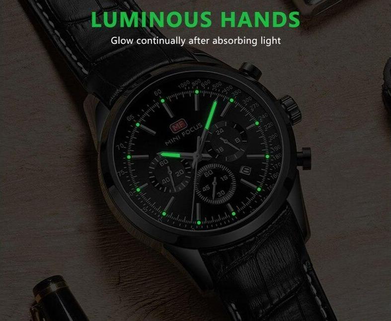 Black Luxury Men Watch Waterproof Multifunction Quartz Wrist Watches Elegant Leather Strap Sport Design Stevvex