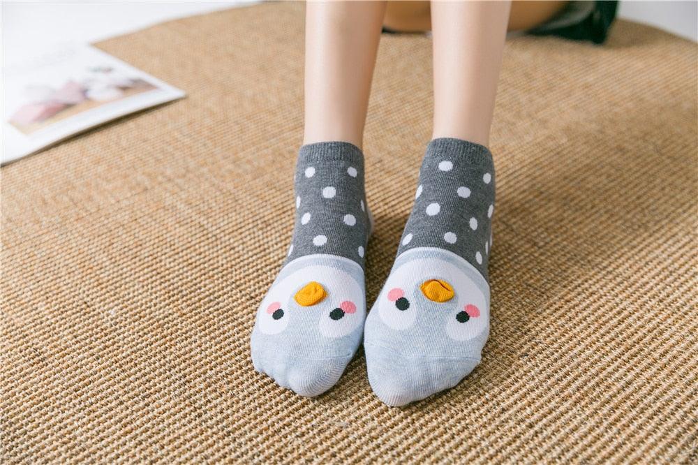 New Fashion Funny Cartoon Egg Socks Cute Girls' Happy Animal Fruit Foods Short Socks Penguin Fried Omelette Strawberry Pineapple Printed Unisex Socks For Men And Women Stevvex