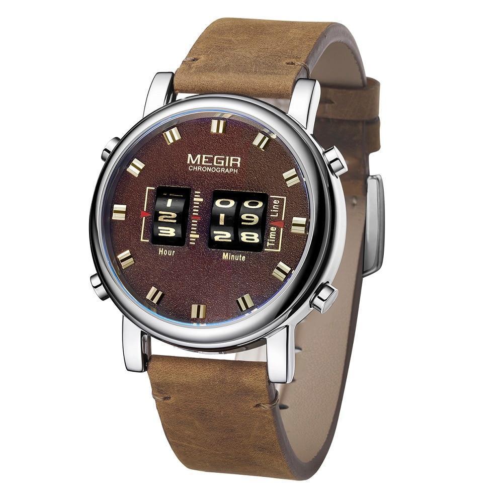 New Military Sport Watches Luxury Brown Leather Strap Quartz Wrist Watch Stylish Roller Watch For Men Stevvex