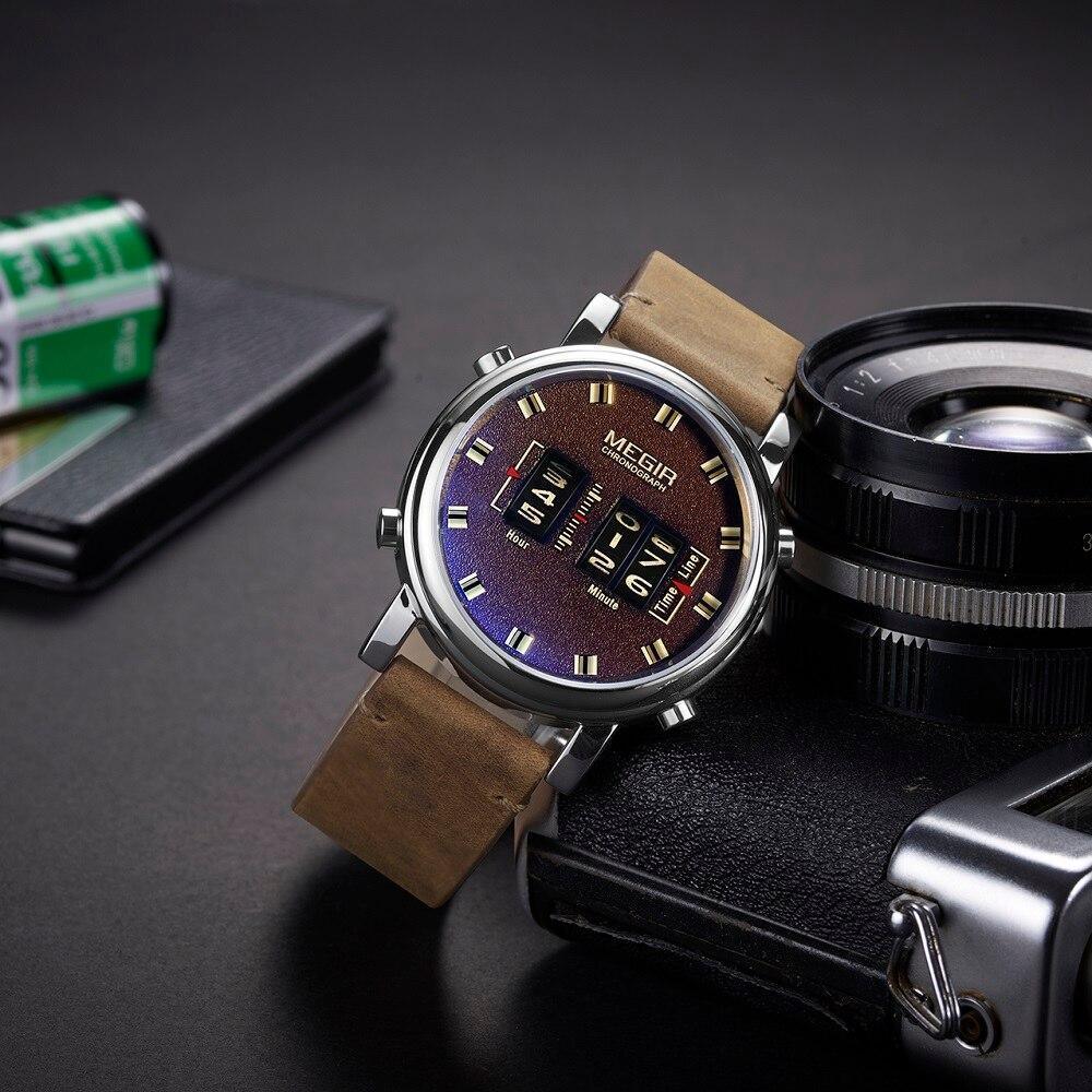 New Military Sport Watches Luxury Brown Leather Strap Quartz Wrist Watch Stylish Roller Watch For Men Stevvex