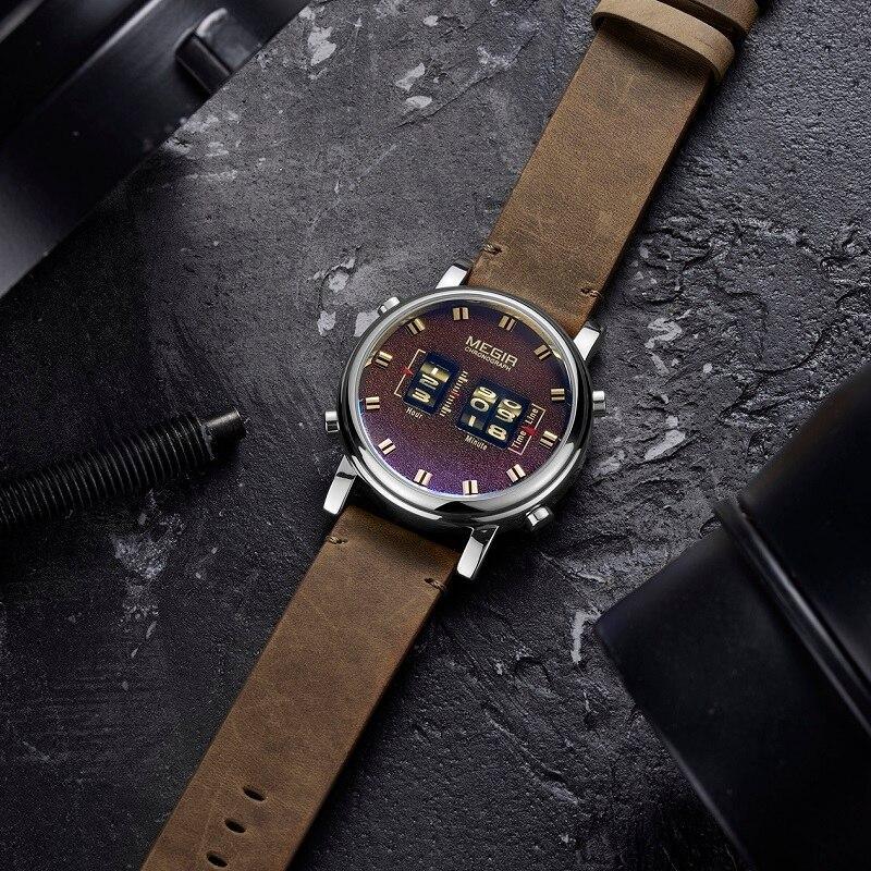 New Military Sport Watches Luxury Brown Leather Strap Quartz Wrist Watch Stylish Roller Watch For Men Stevvex