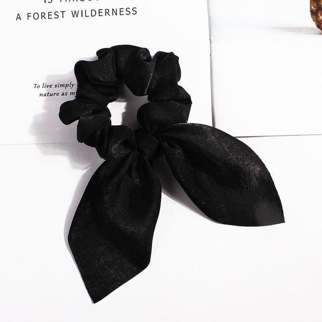 Pure Color Elastic Hair Band Rabbit Ear Bow Pearl Hair Rope Satin Ponytail Scrunchie Bobbles Elastic Hair Ties Ropes Ponytail Holder Accessories for Women And Girls Stevvex
