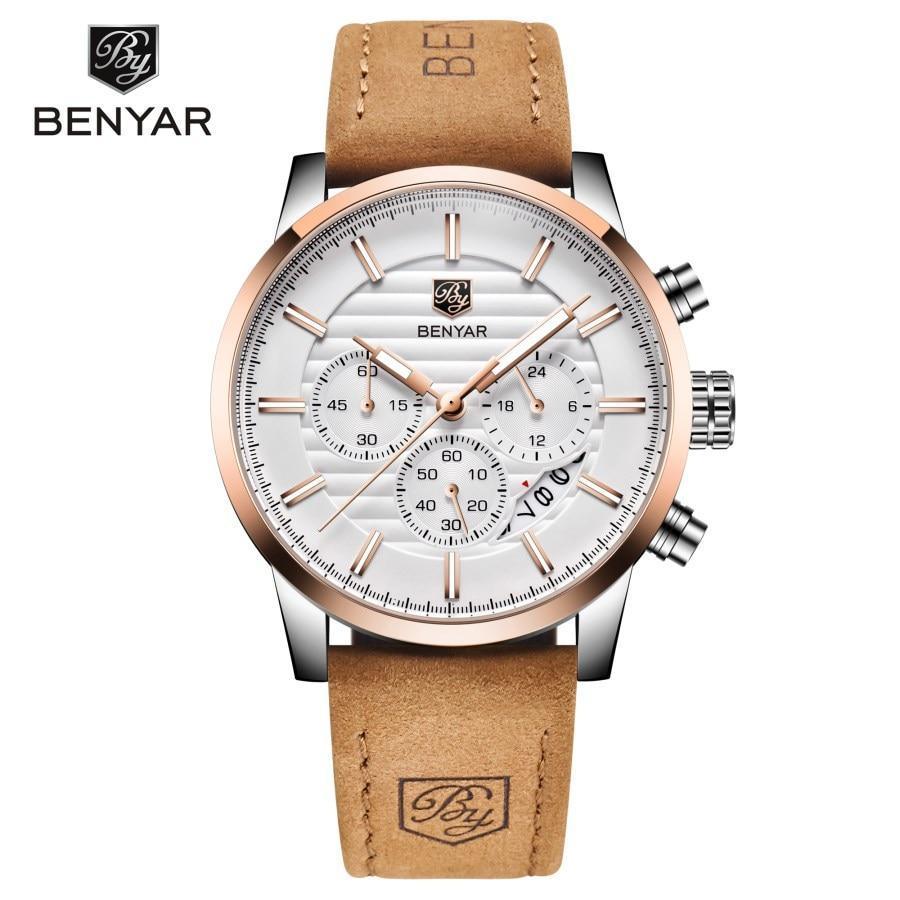 New Luxury Men Watches Chronograph Sports Watches Waterproof Casual Sport Leather Strap Quartz Men's Wrist Watch Stevvex