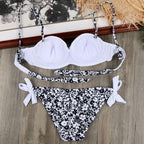 Bikini Solid Strappy Bandage Bikinis Set White Push Up Bikini Swimwear Swimsuit Bathing Suit Women's Ribbed Tie Bikini Adjustable Lace Up Bottom String Women Swimsuit Stevvex