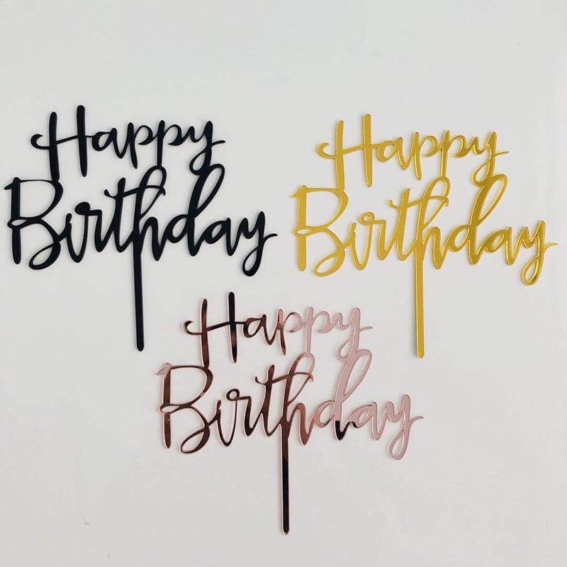 Happy Birthday Cake Topper Gold Cake Topper Acrylic Cake Topper Happy Birthday Cake Topper Cake Decoration Acrylic Letter Cake Toppers Party Supplies Happy Birthday Black Cake Decorations Stevvex