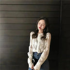 Mesh Pearls Shirts Strapless Lace Long Sleeve Gauze Stitching Blouse - SJB-DIAMOND ELITES