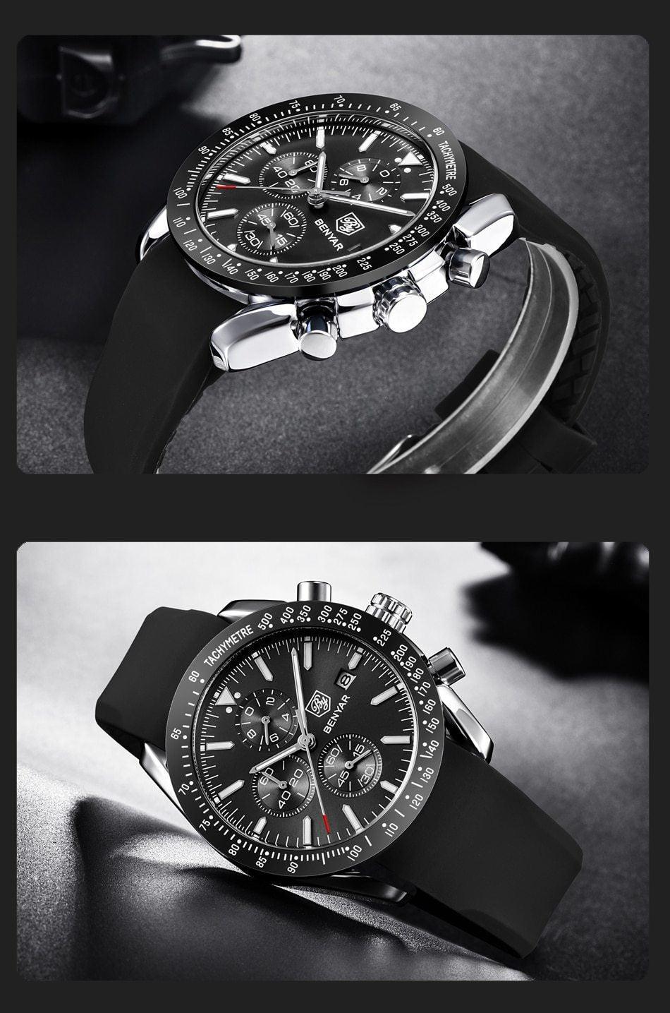 Luxury Men Stainless Steel Quartz Watch Accurate Timing Waterproof Analog Chronograph Men's Quartz Watches Stevvex