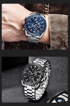 Luxury Men Stainless Steel Quartz Watch Accurate Timing Waterproof Analog Chronograph Men's Quartz Watches Stevvex