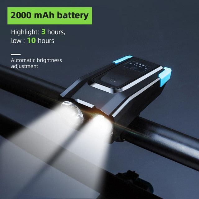 4000mAh Bicycle Front Light Set USB Rechargeable Smart Headlight With Horn 800 Lumen LED Bicycle Light Set USB Rechargeable Super Bright  Bike Headlight Stevvex