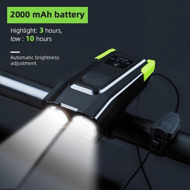 4000mAh Bicycle Front Light Set USB Rechargeable Smart Headlight With Horn 800 Lumen LED Bicycle Light Set USB Rechargeable Super Bright  Bike Headlight Stevvex