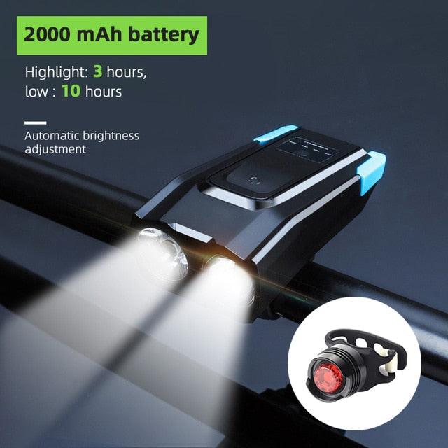 4000mAh Bicycle Front Light Set USB Rechargeable Smart Headlight With Horn 800 Lumen LED Bicycle Light Set USB Rechargeable Super Bright  Bike Headlight Stevvex