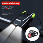 4000mAh Bicycle Front Light Set USB Rechargeable Smart Headlight With Horn 800 Lumen LED Bicycle Light Set USB Rechargeable Super Bright  Bike Headlight Stevvex