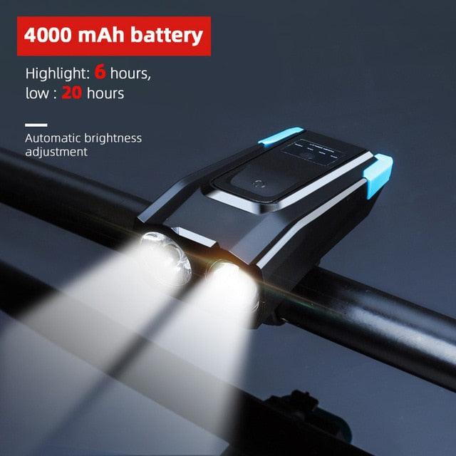 4000mAh Bicycle Front Light Set USB Rechargeable Smart Headlight With Horn 800 Lumen LED Bicycle Light Set USB Rechargeable Super Bright  Bike Headlight Stevvex
