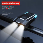 4000mAh Bicycle Front Light Set USB Rechargeable Smart Headlight With Horn 800 Lumen LED Bicycle Light Set USB Rechargeable Super Bright  Bike Headlight Stevvex