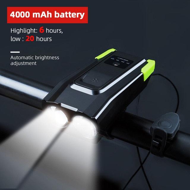 4000mAh Bicycle Front Light Set USB Rechargeable Smart Headlight With Horn 800 Lumen LED Bicycle Light Set USB Rechargeable Super Bright  Bike Headlight Stevvex