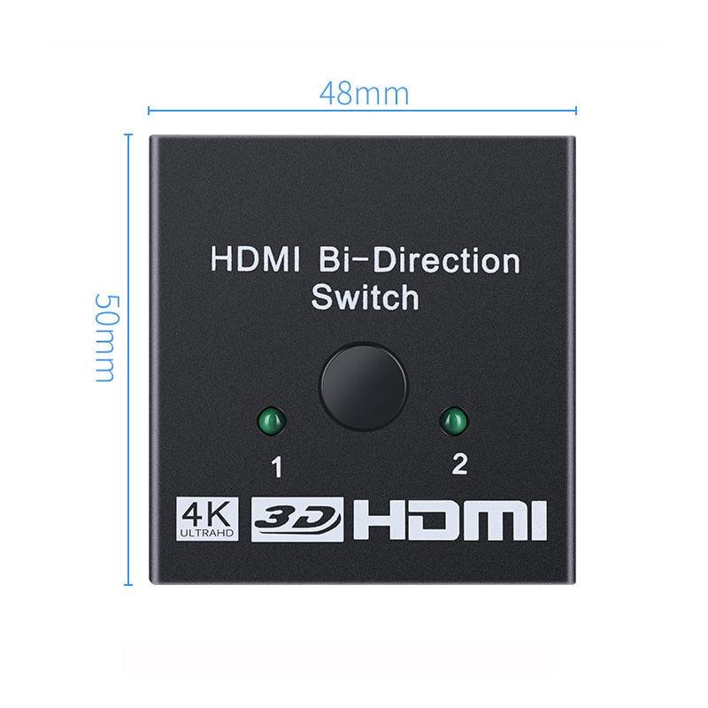 4K HDMI Switch Splitter 2 Ports Bi-Directional HDMI Switch 2 Port Display Selector Switcher Splitter Supports Ultra HD 4K 1080P 3D HDR For HDTV Gaming Stevvex
