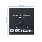 4K HDMI Switch Splitter 2 Ports Bi-Directional HDMI Switch 2 Port Display Selector Switcher Splitter Supports Ultra HD 4K 1080P 3D HDR For HDTV Gaming Stevvex