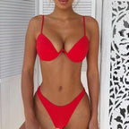 Push Up Unpadded Bikini Set Women 4 Colors Bandage Bikini Set Swimsuit Thong Bottom Swimwear Two Pieces Plain Bikini Bathing Suit Swimwear Bathing Stevvex