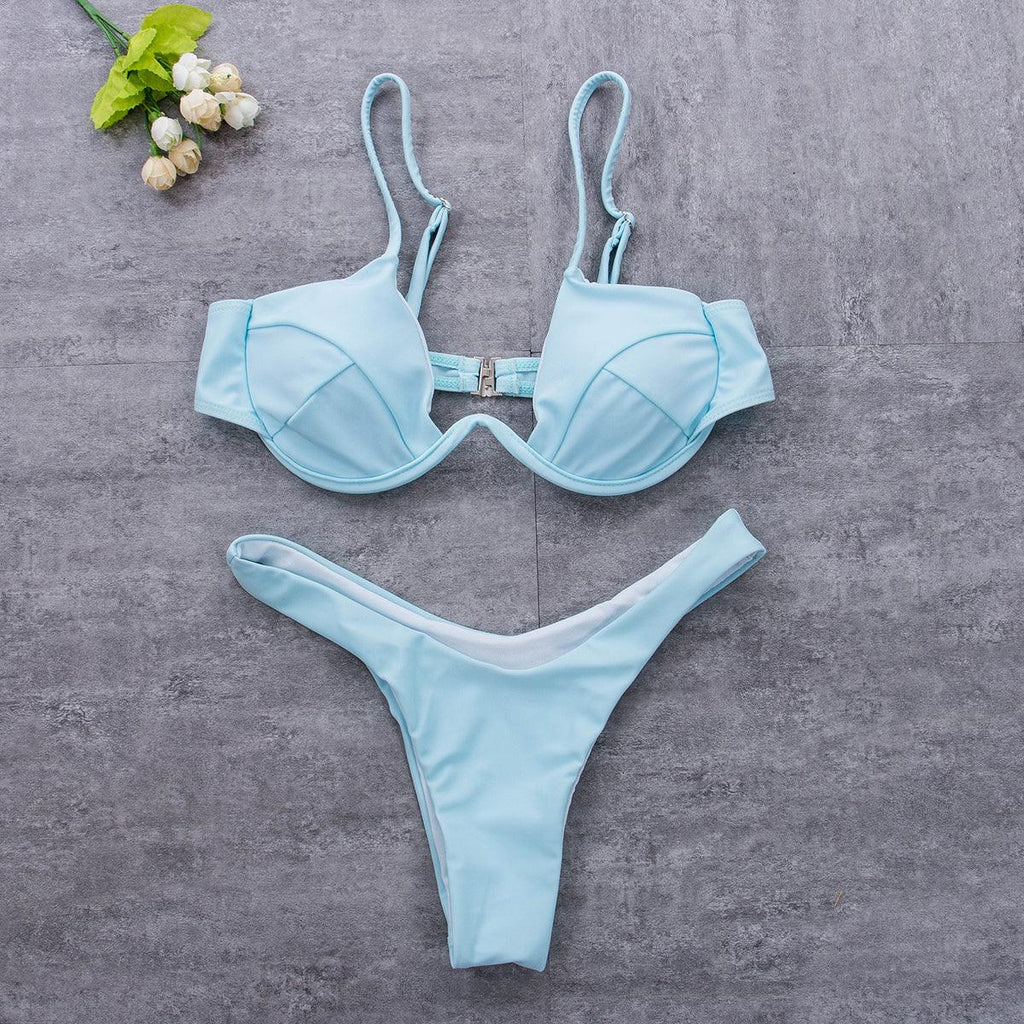 Push Up Unpadded Bikini Set Women 4 Colors Bandage Bikini Set Swimsuit Thong Bottom Swimwear Two Pieces Plain Bikini Bathing Suit Swimwear Bathing Stevvex