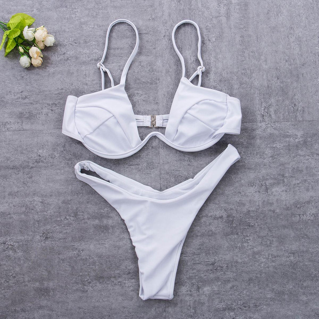 Push Up Unpadded Bikini Set Women 4 Colors Bandage Bikini Set Swimsuit Thong Bottom Swimwear Two Pieces Plain Bikini Bathing Suit Swimwear Bathing Stevvex