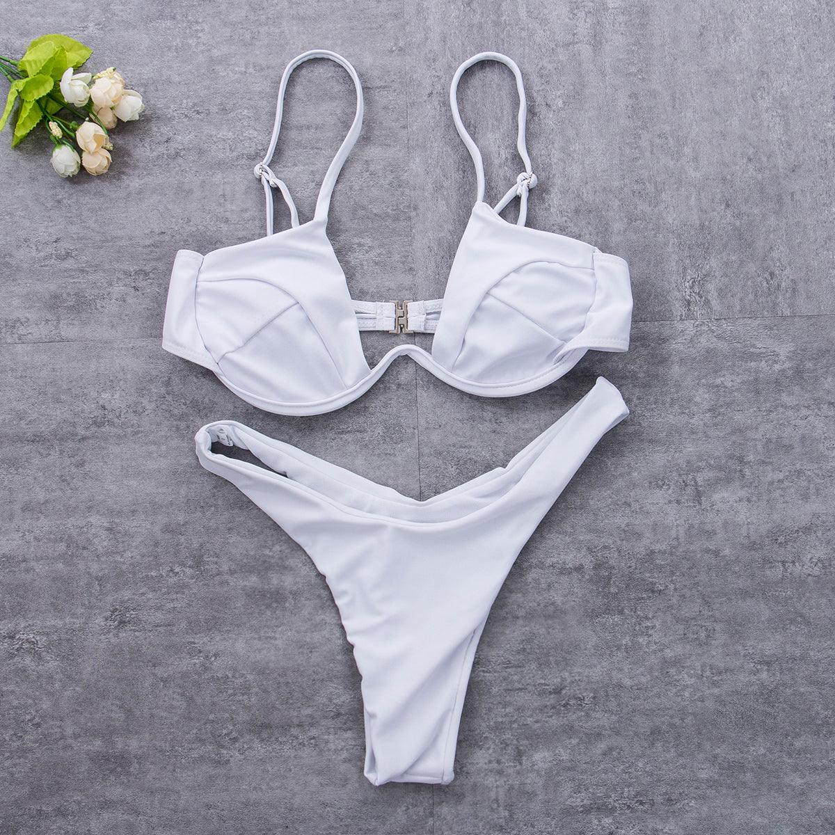 Push Up Unpadded Bikini Set Women 4 Colors Bandage Bikini Set Swimsuit Thong Bottom Swimwear Two Pieces Plain Bikini Bathing Suit Swimwear Bathing Stevvex