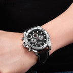Men's Sports Multifunctional Quartz Watches Elegant Leather Strap Waterproof Modern Wristwatch For Men Stevvex