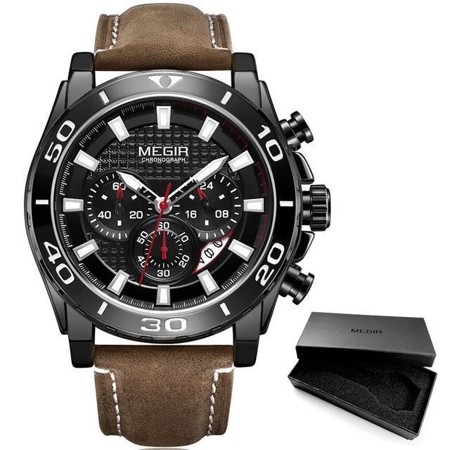 Men's Sports Multifunctional Quartz Watches Elegant Leather Strap Waterproof Modern Wristwatch For Men Stevvex