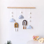 Nordic Healthier Style Cute Felt Clouds Shape Handmade Wall Hanging Fairy Tales Ornament Wooden Stick Tassel Pendant Hanging Ornaments For Kids Room Decoration Photography Props Stevvex