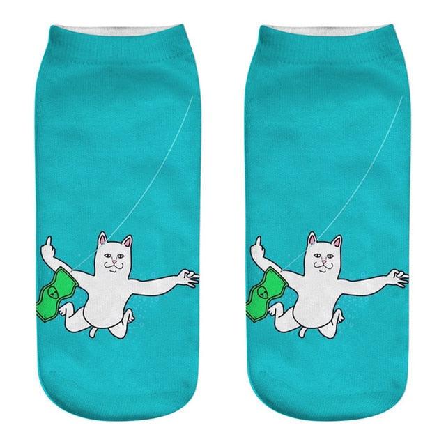 New Cartoon Cat Socks 3D Print Art Funny Socks Women Cute Low Cut Ankle Socks Made o Pure Cotton Short Socks Trending Fashion Short Ankle Socks For Men And Women Stevvex