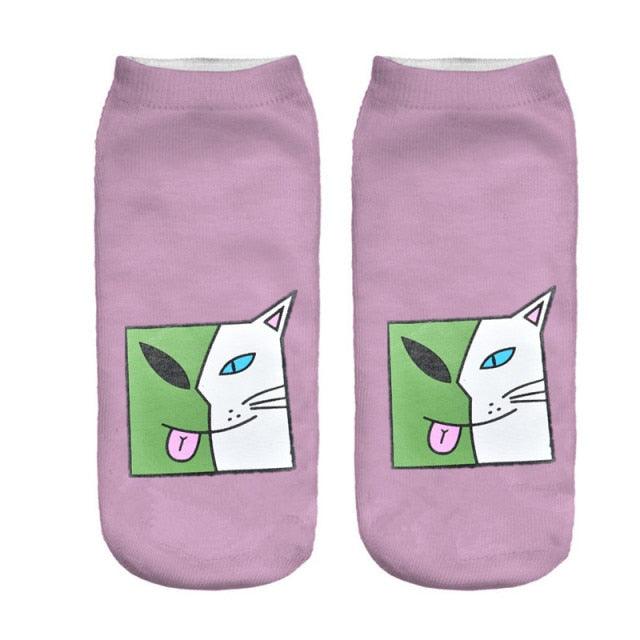 New Cartoon Cat Socks 3D Print Art Funny Socks Women Cute Low Cut Ankle Socks Made o Pure Cotton Short Socks Trending Fashion Short Ankle Socks For Men And Women Stevvex