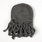 Funny Party Octopus Beard Hat Unisex Animal Cthulhu Crocheted Tentacle Knit Wind Mask Ski Cap Halloween Hats Bear Boys Octopus Beanie Hat For Men Winter Warm Skiing Biking Costume Squid Mask Foldaway Beard Octopus Pirate Hats Bearded Caps Stevvex