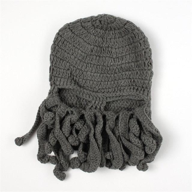 Funny Party Octopus Beard Hat Unisex Animal Cthulhu Crocheted Tentacle Knit Wind Mask Ski Cap Halloween Hats Bear Boys Octopus Beanie Hat For Men Winter Warm Skiing Biking Costume Squid Mask Foldaway Beard Octopus Pirate Hats Bearded Caps Stevvex