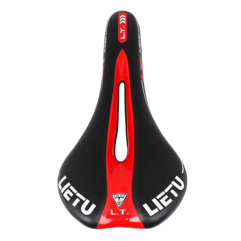 New Bicycle Saddle Ergonomic Road Bike Perforated Seat Foam Cushioned PU Leather Texture Steel Rail Cycle Accessories Mountain Bike Seat Comfortable Memory Foam Bicycle Seats For Mens Stevvex