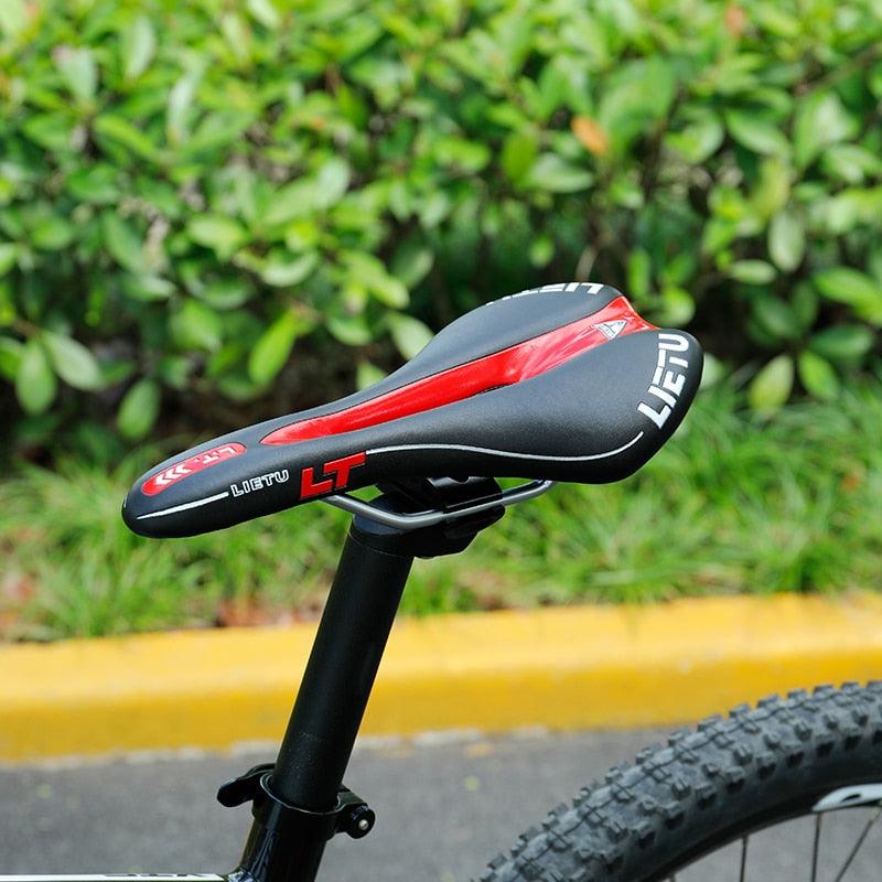 New Bicycle Saddle Ergonomic Road Bike Perforated Seat Foam Cushioned PU Leather Texture Steel Rail Cycle Accessories Mountain Bike Seat Comfortable Memory Foam Bicycle Seats For Mens Stevvex