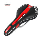 New Bicycle Saddle Ergonomic Road Bike Perforated Seat Foam Cushioned PU Leather Texture Steel Rail Cycle Accessories Mountain Bike Seat Comfortable Memory Foam Bicycle Seats For Mens Stevvex