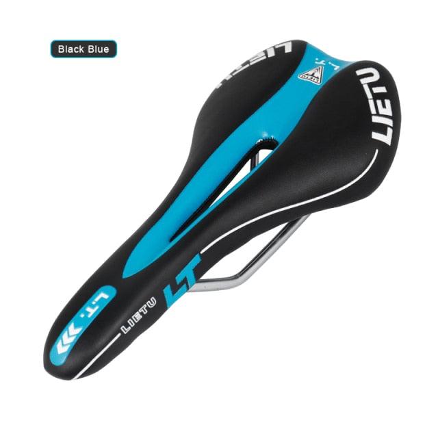 New Bicycle Saddle Ergonomic Road Bike Perforated Seat Foam Cushioned PU Leather Texture Steel Rail Cycle Accessories Mountain Bike Seat Comfortable Memory Foam Bicycle Seats For Mens Stevvex
