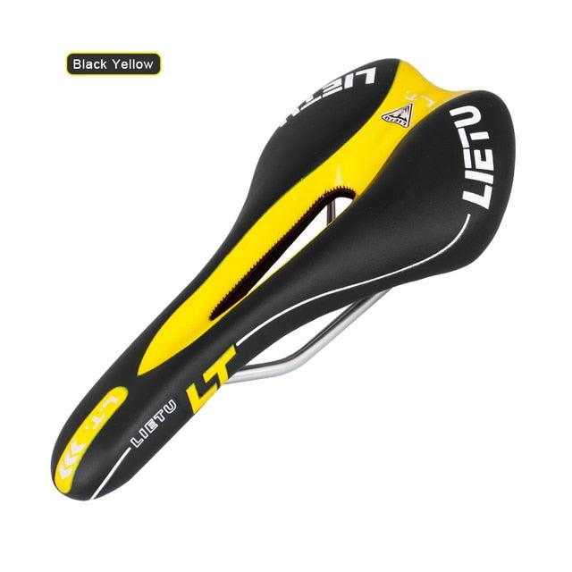 New Bicycle Saddle Ergonomic Road Bike Perforated Seat Foam Cushioned PU Leather Texture Steel Rail Cycle Accessories Mountain Bike Seat Comfortable Memory Foam Bicycle Seats For Mens Stevvex