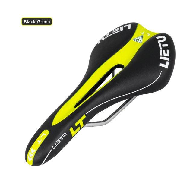 New Bicycle Saddle Ergonomic Road Bike Perforated Seat Foam Cushioned PU Leather Texture Steel Rail Cycle Accessories Mountain Bike Seat Comfortable Memory Foam Bicycle Seats For Mens Stevvex