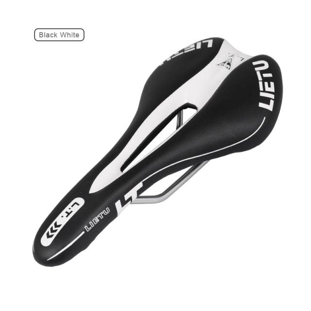 New Bicycle Saddle Ergonomic Road Bike Perforated Seat Foam Cushioned PU Leather Texture Steel Rail Cycle Accessories Mountain Bike Seat Comfortable Memory Foam Bicycle Seats For Mens Stevvex