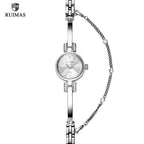 Luxury Small Silver Women Watch Modern Bracelet Wristwatch Quartz Waterproof Mini Round Design Stevvex