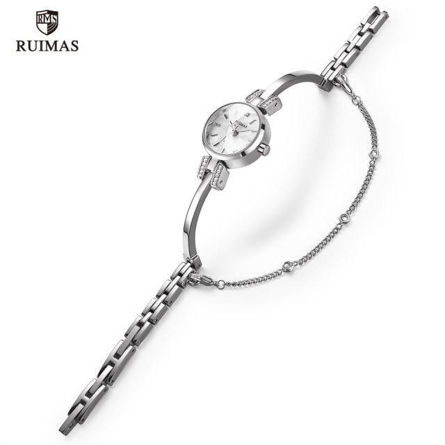 Luxury Small Silver Women Watch Modern Bracelet Wristwatch Quartz Waterproof Mini Round Design Stevvex