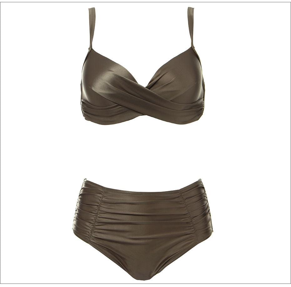 High Waist Bikinis Women Swimwear Summer Solid Color High-Grade Fabric Bikini Set Women's High Waist Swimsuit 2 Piece Bathing Suits Bikini Plus Size Swimwear Bathing Suit Stevvex
