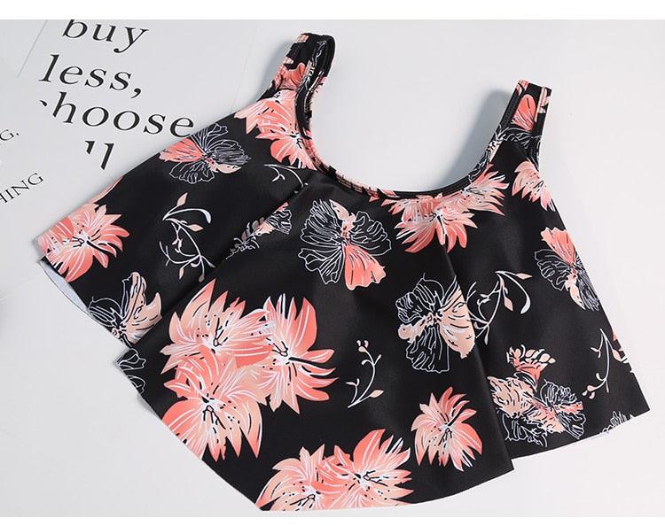 Women High Waist Bikini Plus Size Swimwear Summer Swimsuit Beach Bathing Suit Ruffle Bikini  Floral Printed Ruffle High Waist Bikini Set Women's Tummy Control Bathing Suit Swimsuit Flounce Peplum Stevvex