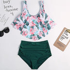 Women High Waist Bikini Plus Size Swimwear Summer Swimsuit Beach Bathing Suit Ruffle Bikini  Floral Printed Ruffle High Waist Bikini Set Women's Tummy Control Bathing Suit Swimsuit Flounce Peplum Stevvex