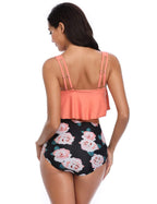 Women High Waist Bikini Plus Size Swimwear Summer Swimsuit Beach Bathing Suit Ruffle Bikini  Floral Printed Ruffle High Waist Bikini Set Women's Tummy Control Bathing Suit Swimsuit Flounce Peplum Stevvex