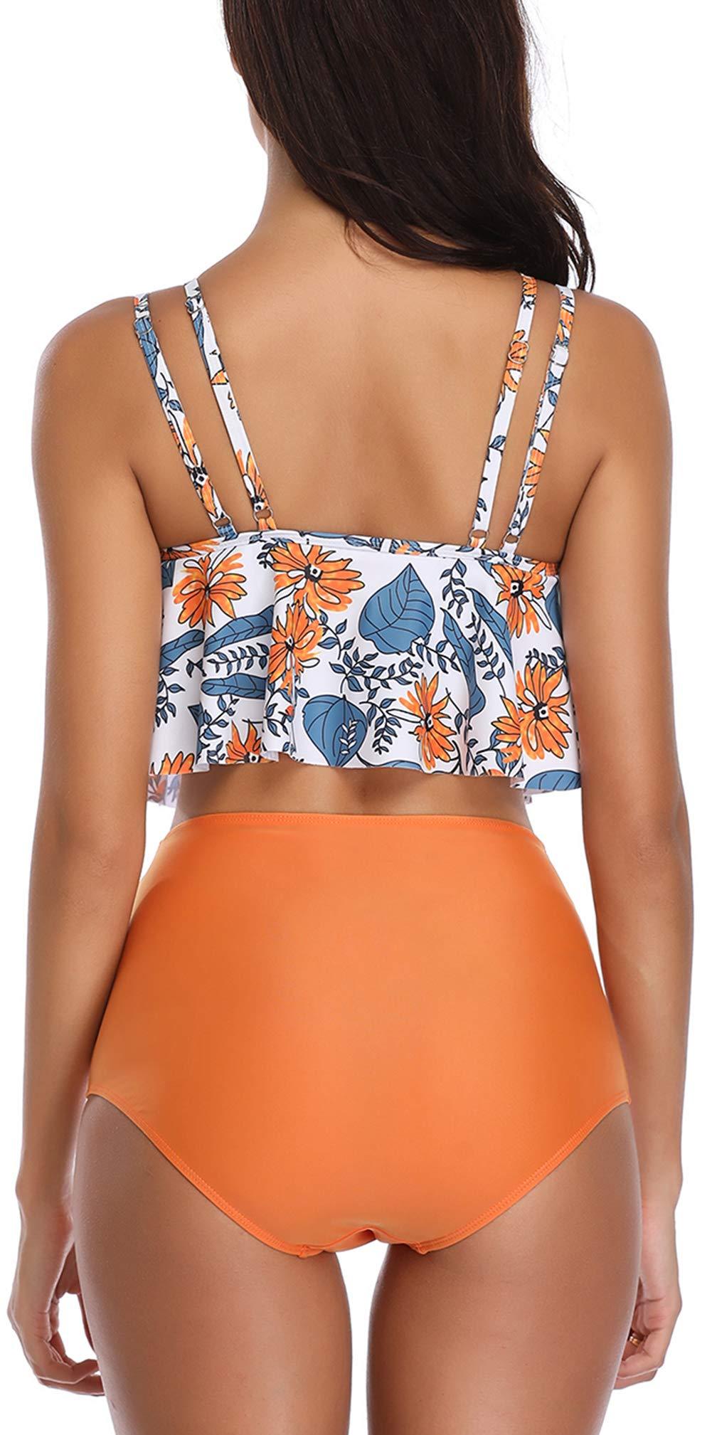 Women High Waist Bikini Plus Size Swimwear Summer Swimsuit Beach Bathing Suit Ruffle Bikini  Floral Printed Ruffle High Waist Bikini Set Women's Tummy Control Bathing Suit Swimsuit Flounce Peplum Stevvex