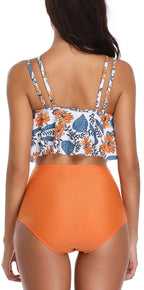 Women High Waist Bikini Plus Size Swimwear Summer Swimsuit Beach Bathing Suit Ruffle Bikini  Floral Printed Ruffle High Waist Bikini Set Women's Tummy Control Bathing Suit Swimsuit Flounce Peplum Stevvex